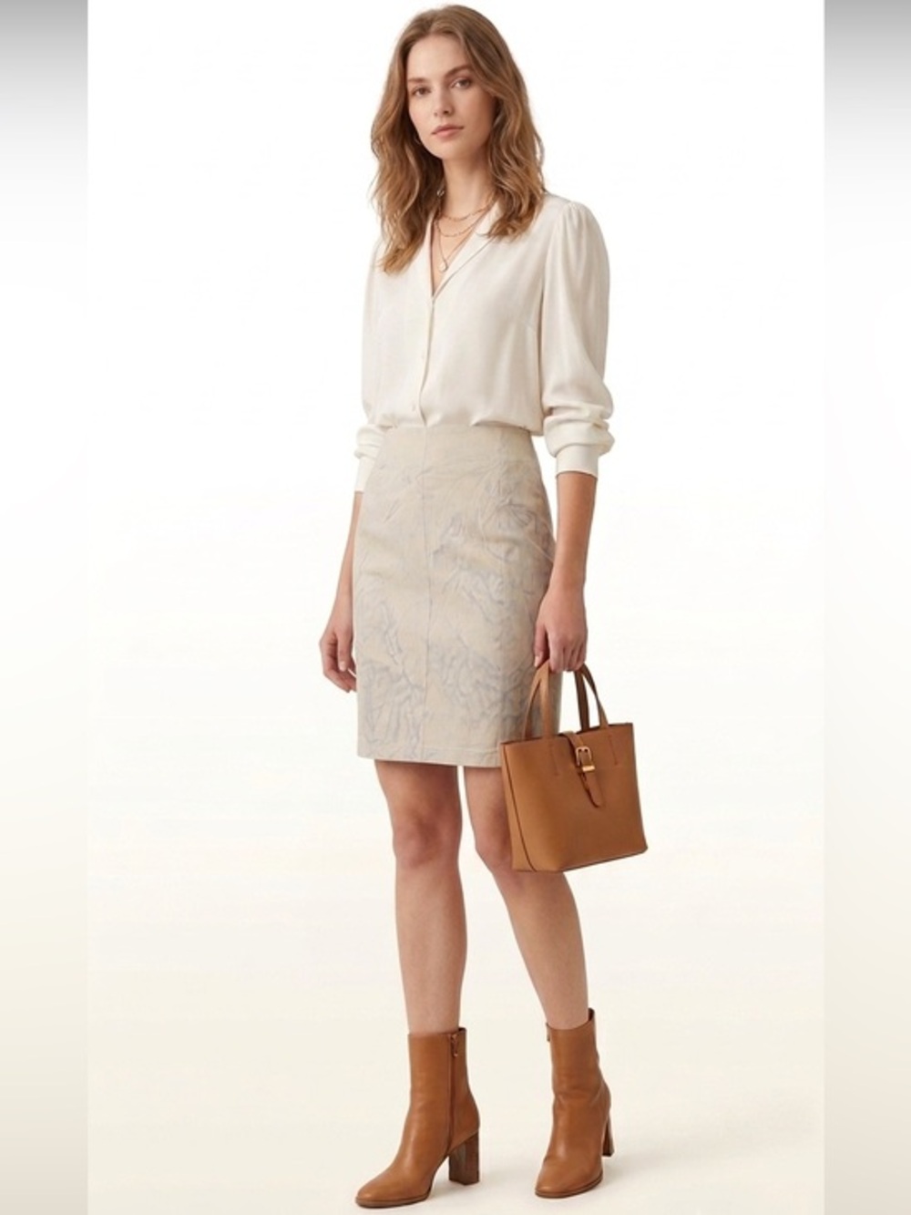 Le Chateau Made In Canada Silvery Cream Cheetah Print Highrise Lined Midi Skirt